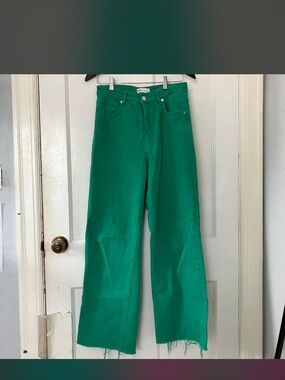 Zara Green High-Rise Wide-Leg Jeans